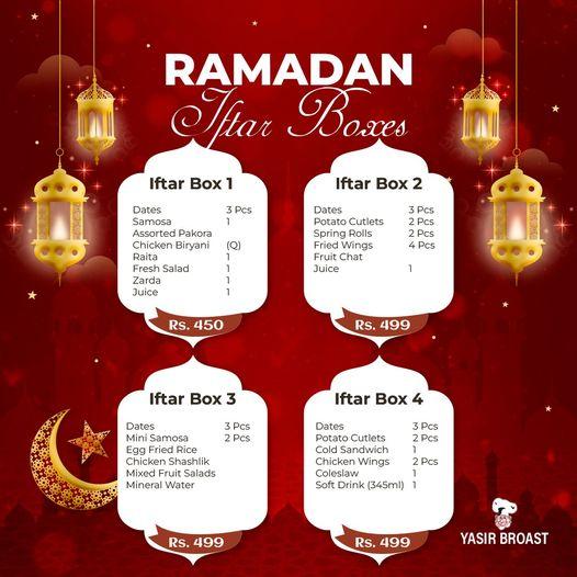 Yasir Broast Aftari Boxes! Iftar Box 1 Rs.450, Iftar Box 2 Rs.499